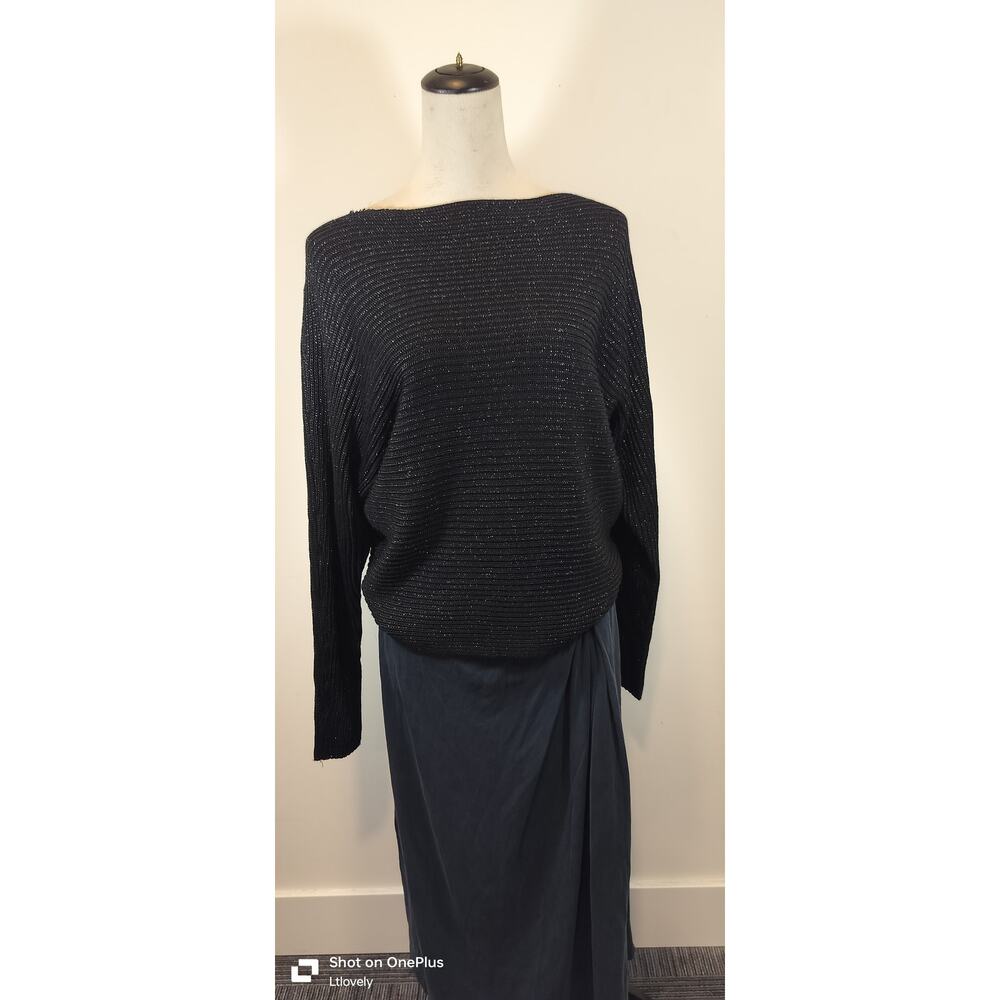 Ralph Lauren medium relaxed black metallic ribbed  boat neck long sleeve sweater